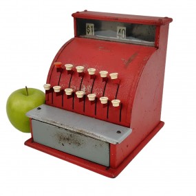 #63043 -  Vintage red painted metal toy cash register with mechanical keys.