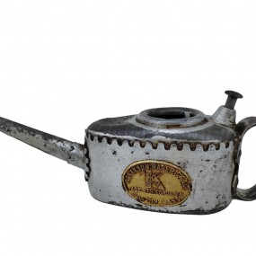 #63063 -  Antique metal oil can marked “A. H. Haserick & Co., Boston, Mass.” Beautiful aged patina.