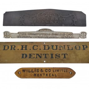 #63020 -  Four antique Canadian commercial metal nameplates. ( 2 sold)