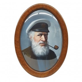#63116 - 135$ Cadre ovale avec vitre bombée et peinture portrait d'un marin
