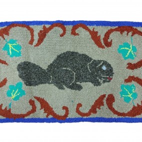 #63193 -  Joli tapis crocheté décoré d'un castor, art populaire
