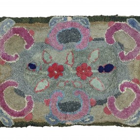 #63295 -  Vintage handmade decorative hooked rug 