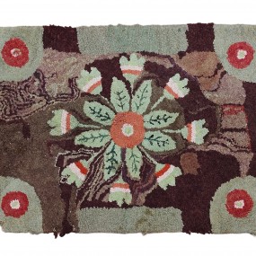 #63306 - 115$ Antique decorated hooked rug 