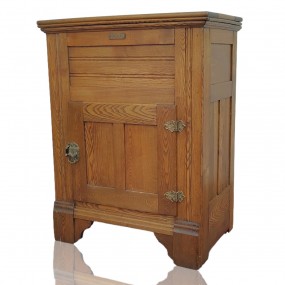 Ancien meuble glacière en chêne, quincaillerie en laiton 