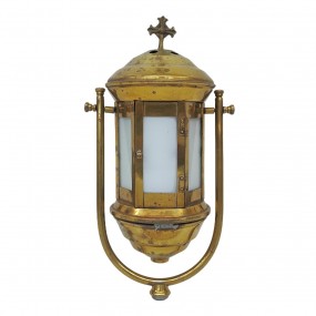 Antique brass processional lantern featuring a cross 