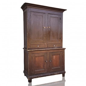 Armoire antique 2 corps, pin et frêne, clous carrés et couleur d'origine 