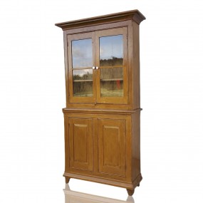 Armoire vaisselier vitré, portes inférieures à caissons soulevés, clous carrés 