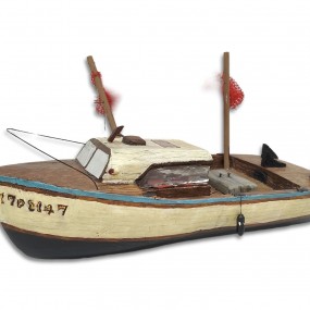 Bateau miniature en bois, sculpture art populaire 