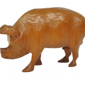 Belle sculpture art populaire en bois, cochon sculpté en bois 