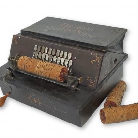 Antique Hand Crank Concert Roller Organ Wooden Music Box