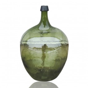 Green demijohn bottle, hand-blown bubbled glass