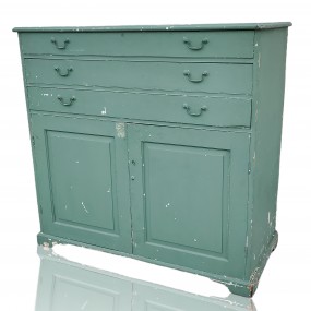 Antique green buffet with 3 drawers, forged nails 