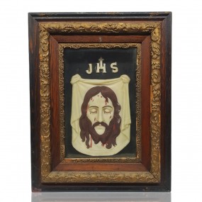 Wax chrsit portrait with antique frame 