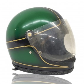 Vintage green motorcycle helmet with visor