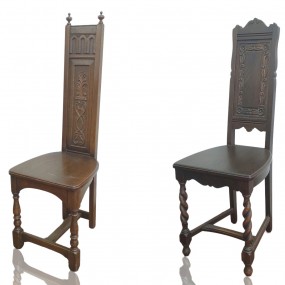 Chaises antique en chêne avec dossiers sculptés (chaise de droite VENDUE)