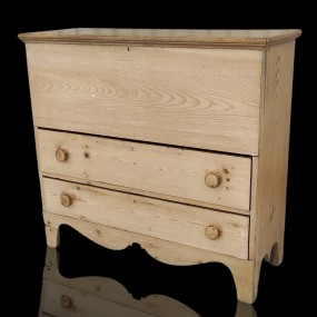 Coffre-bahut antique en pin, coffre de transition, clous carrés 