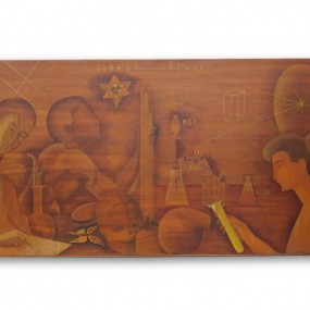 Collage de marqueterie, tableau, pyrographie 