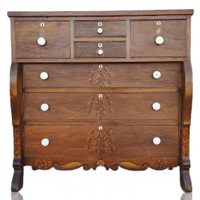 #59850 -  Antique folk art chest of drawers with trout and flowers hand-painted 