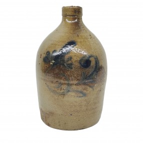 Stoneware jug decorated with blue flower