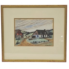 Watercolor painting signed JE Marchand 