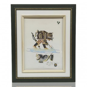 Coloured pencil and ink drawing signed