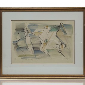 Encre aquarelle signée Bruce Roberts, La strada, tableayu, dessin, peinture 