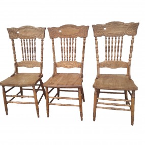 Set of 3 antique press-back chairs 