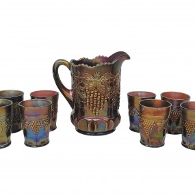Ensemble de 8 verres et pichet carnaval, grape and cable, vaisselle de collection Ensemble de 8 verres et pichet carnaval, grape and cable, vaisselle de collection