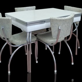 Ensemble de cuisine rétro, table avec rallonges et 4 chaises