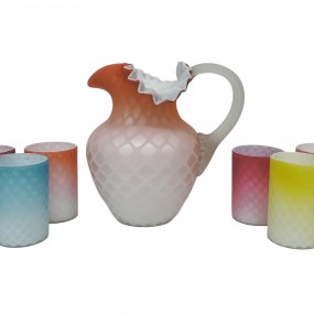 Ensemble de pichet et 6 verres diamond quilted, vaisselle de collection 