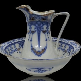 Ensemble de pichet et bol à eau, vaisselle flow blue 