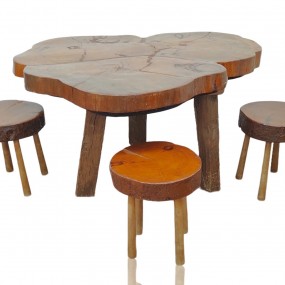 Ensemble de table et 3 bancs rustiques, idéal pour chalet