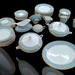 Incomplete blue dinnerware set