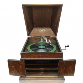 #58027 - 185$ Gramophone Disc phone avec boitier en chêne maillé, phonographe 