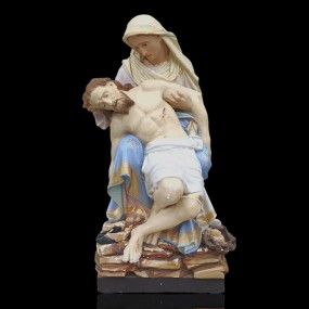 Antique polychrome Pietà statue, Mary & Jesus religious statues