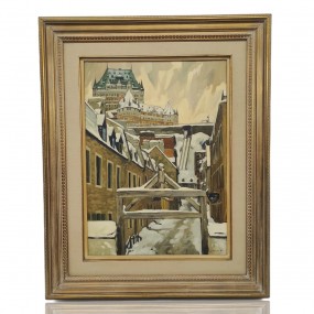 Oil on canvas signed Michel Lapensée, painting (17'' x 24''), L'entrée du fort, Québec