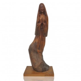 Signed wood sculpture by J. Marc Morin, minimalist Virgin