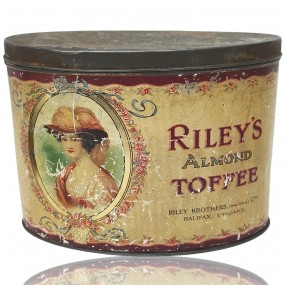 Decorative Riley's toffee can