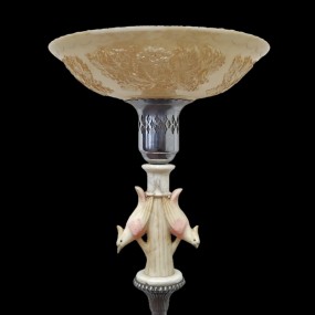 Jolie lampe torchère décorée d'oiseaux en marbre, voir autres photos pour condition