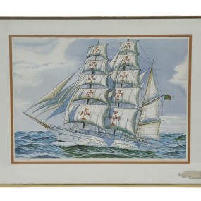 Lithography signed, 142/900, sailboat printed painting 