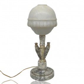 Jolie petite lampe en marbre décorée d'oiseaux Jolie petite lampe en marbre décorée d'oiseaux