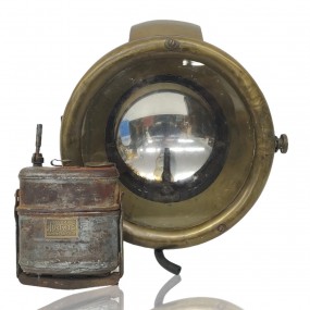 Lampe projecteur en laiton avec réservoir au kerosène, objet de collection maritime 