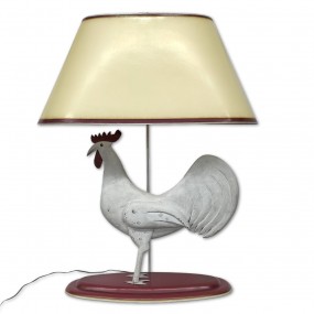 Folk art rooster carved on a lamp, signed Jean-Paul Lessard 