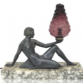 Magnifique lampe de style art déco, base en marbre, fonctionnelle, années 1920-1930