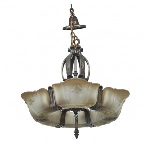 Magnifique luminaire à coquilles art déco, lustre