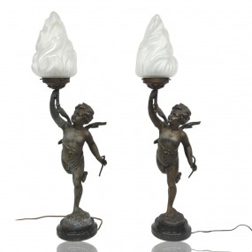 Magnifiques lampes régules, statues avec chérubins, anges 