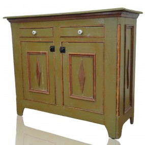 Meuble buffet antique en pin, coloration et appliqués ajoutés dans le passé