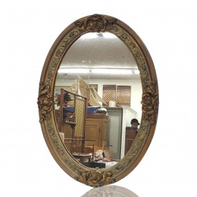 Gold baroque oval mirror, floral molding