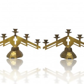 Pair of brass altar candelabras, Art Deco style