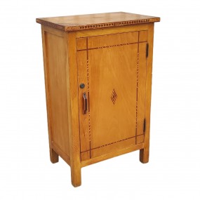 Antique light-wood cabinet with decorative inlaid door.